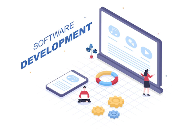 software development programming code computer vector illustration technology engineer team coding marketing material business presentation 2175 1493